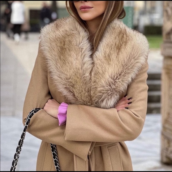 NWT Zara Italian wool faux fur collar belted coat bloggers fav - Picture 7 of 16